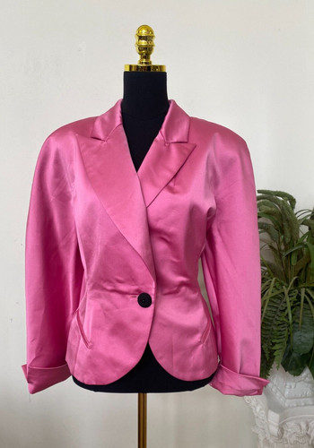 Giacca blazer donna Christian Dior rosa raso 100% acetato taglia 16 usata in ottime condizioni! $1.365