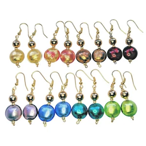 Bellissi Murano Venezia Italian Glass Drop Bombe Bead Hook Earrings 18K - Picture 1 of 8