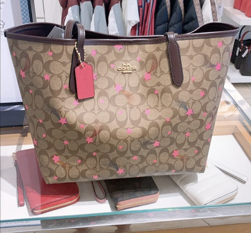Borsa Coach City nuova con etichette in tela firmata con stampa stella discoteca C7243