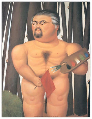 Pannello MDF-Autoritratto Con Bandiera-BOTERO Wallart - Stampa su Tavola - - Immagine 1 di 4