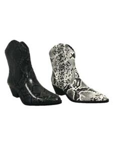 WOMENS LADIES MID HEEL COWBOY SNAKE SKIN ANKLE BOOTS SIZE 3-8