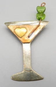 Broche/alfiler de vidrio martini multimetal vintage con cuentas verdes artículo de joyería - Imagen 1 de 13