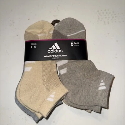 Adidas 6 pares de calcetines acolchados de corte bajo beige/blanco/gris para mujer Foto 1 de 4
