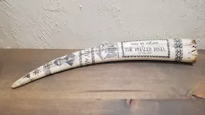 Scrimshaw walrus Tusk RESIN REPLICA the ship "RHE WHALER IONIA" Rustic Nautical! - Picture 1 of 23