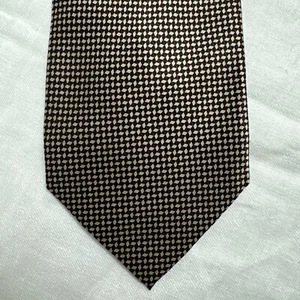 Vintage BERGAMO New York Pure Silk Handmade Tie Black & Tan w Red -Made in Korea - Picture 1 of 5