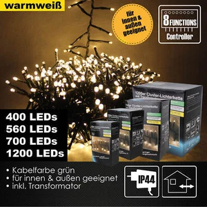 400-1200er Cluster LED Lichterkette Außen & Innen 8 Lichteffekte Deko warmweiß - Bild 1 von 14