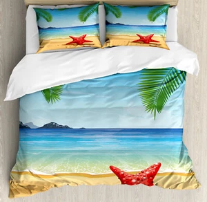 Beach Duvet Cover Set with Pillow Shams Starfish Ornate Design Print - Picture 1 of 8