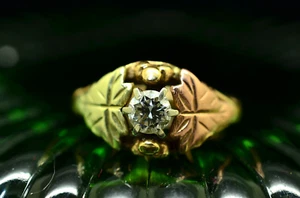10K Gelbgold Black Hills Gold Blätter & 1/5 Karat Diamant Ring Bandgröße 4,75 - Bild 1 von 6