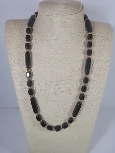 Vintage Trifari Black Lucite and Gold Tone Acrylic Beaded Necklace Signed 80's - Picture 1 of 6