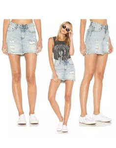 One Teaspoon light wash raw edge 2020 mini skirt, high waist fitted, short, 28 6 - Picture 1 of 7