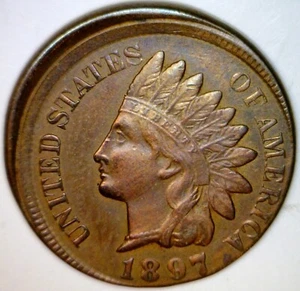 1897 ERROR OFF CENTER Indian Head Cent AU + Details Coin Nice 1c O/C NR - Picture 1 of 5