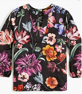 J. Crew Damen Top offen V-Ausschnitt in Midnight Dutch Floral Bluse AC204 Größe S gebraucht, in einwandfreiem Zustand - Bild 1 von 8