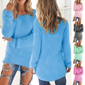 Frauen Winter Warm Pullover Flauschigen Einfarbig Pullover Damen Casual < - Bild 1 von 17