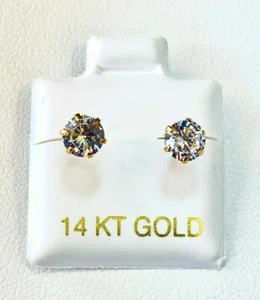 Solid 14k Yellow Gold stud earring basket 1.5 ct round Ball brilliant Studs 5mm - Picture 1 of 8