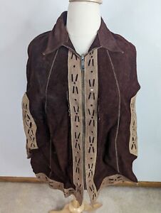 Vintage Poncho Capelet Suede Leather Full Zip Hippie Boho Small/ Medium 