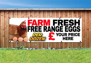 BAUERNHOF FRISCHE EIER (FÜGEN SIE IHREN PREIS HINZU) PVC bedruckt BANNER OUTDOOR SCHILD Ösen - Bild 1 von 2