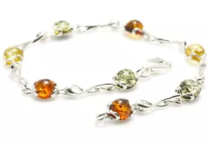 NATURAL BALTIC AMBER Gemstone Jewellery STERLING SILVER 925 BRACELET Certified - Picture 1 of 9