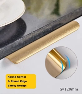 3 Pack Brushed Gold Cabinet Pulls Hidden Finger Edge Drawer Pulls Curved Back - Picture 1 of 4
