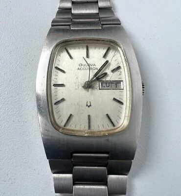 Bulova Accutron Cal 2313 Quartz Watch Vintage Mens Gray Dial 13 J To Restoration - image 1 of 4