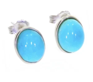 Orecchini A Perno Grande Cabochon Ovale Pietra Turchese Argento Massiccio 925 - Foto 1 di 1