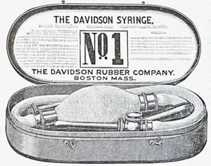 Jeringa Davidson Rubber Co No.1 Boston, herramienta médica Mass Quack de colección 1896 anuncio impreso - Imagen 1 de 2