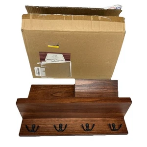 Entryway Organizer wood brown 9.75x16x4.75 inches NEW/Open hooks - Picture 1 of 12