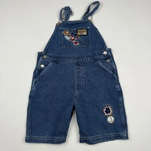 Vintage Disney Mickey Mouse Overalls Youth 7 Denim Shorts Baseball Embroidered - Picture 1 of 8