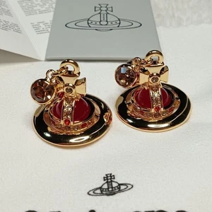 Vivienne Westwood Tiny Orb Earrings Red Stone Gold Jewelry with drawstring - Picture 1 of 24