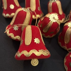 Set Of 9 Vintage Made In Japan Christmas Bells Felt Ornaments 1950’s? - Picture 1 of 9