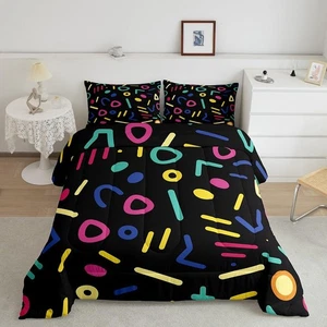Kids Comforter Set for Girs Twin,Retro Vintage 80s Memphis Bedding Set,Adult ... - Foto 1 di 6