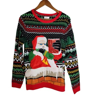 Holiday Time Ugly Christmas Sweater Santa Red Solo Cup Pouch Party Size Small - Image 1 of 4