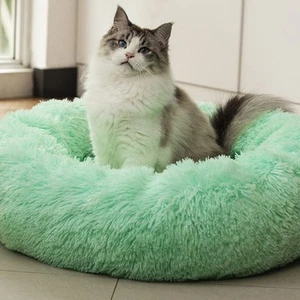 Anti Anxiety Round Fluffy Plush Faux Fur Warm Washable Dog Bed & Cat Bed, Ori... - Picture 1 of 7