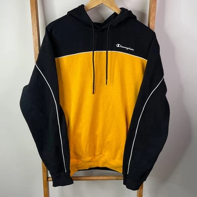 Champion Hoodie Sweatshirt Mens Extra Large Yellow Black Colourblock Pullover - image 1 of 4