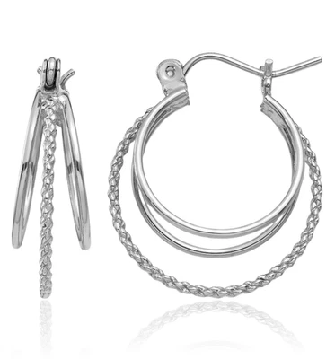 14K Solid White Gold Round Medium Hoop Earrings - Image 1 of 4