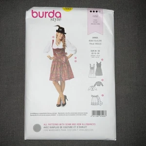 Burda Pattern 7443 Dirndl Dress Apron Blouse German Folklore Costume Size 10-24 - Picture 1 of 2