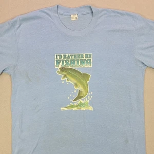Vintage I'd Rather Be Fishing T-Shirt XL Blue JCPenney Single Stitch 80s USA - Picture 1 of 15