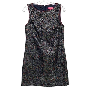 Betsey Johnson Leopard Metallic Glitter Shift Dress Above Knee Length Womens 4 - Picture 1 of 9