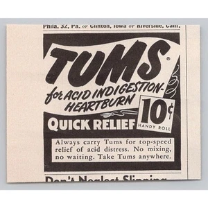 1956 TUMS Vtg Small PRINT AD Acid Indigestion Heartburn Relief Only 10¢ - Picture 1 of 1
