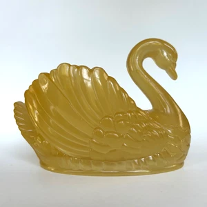 Vtg Regaline Lucite Swan Figurine Container Honey Colored Plastic #431 USA 5.5" - Picture 1 of 10