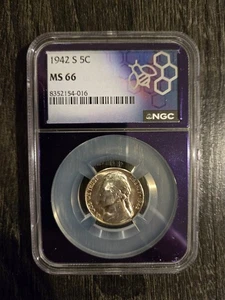 1942 S Silver WWII War Nickel 5c NGC MS 66 Coin - Picture 1 of 2