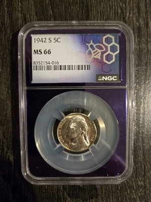 1942 S Silver WWII War Nickel 5c NGC MS 66 Coin - Image 1 of 2