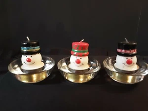 Schneemann Teelicht Kerzen mit klarem rundem Glas Chunky Teelicht Kerzenhalter - Bild 1 von 8