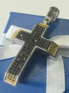 2"+ GROSSER KREUZ ANHÄNGER 925 MASSIV STERLINGSILBER SCHWARZ & GELB KANARIENVOGEL 20g Neu - Bild 1 von 8