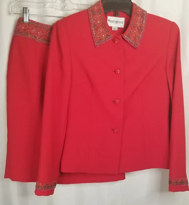 Women's Suit John Meyer of Norwich Beaded Embellished Skirt & Jacket Size 6P - Image 1 of 4