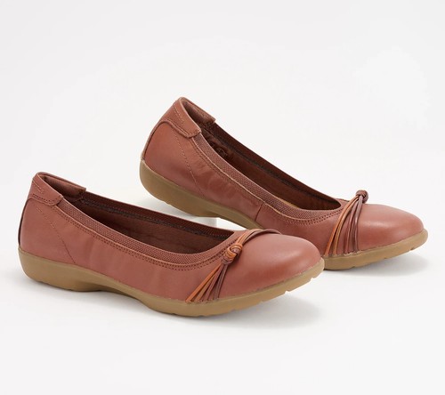 Clarks Collection Piatti da balletto in pelle Prato Rae tan in pelle 9 5 M NUOVI CON SCATOLA A613314