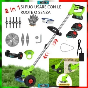 Decespugliatore A Batteria 2 in 1 Ruote 2 Batterie 48V Tagliaerba Giardino 1900W - Photo 1/22