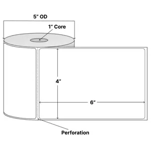 4" x 6" Direct Thermal Labels Perforated White Core 1", 450 Labels/Roll, 1 Roll - Picture 1 of 2
