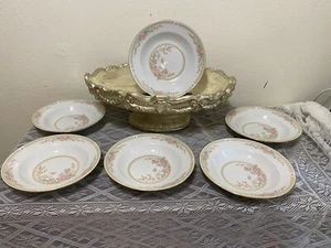 FAIRFIELD SYMPHONY FINE CHINA 8" RIMMED BOWL PINK FLOWERS & GOLD TRIM - Picture 1 of 7