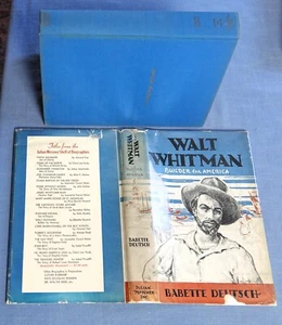WALT WHITMAN, BUILDER FOR AMERICA BY BABETTE DEUTSCH 1941 HC/DJ - Picture 1 of 5