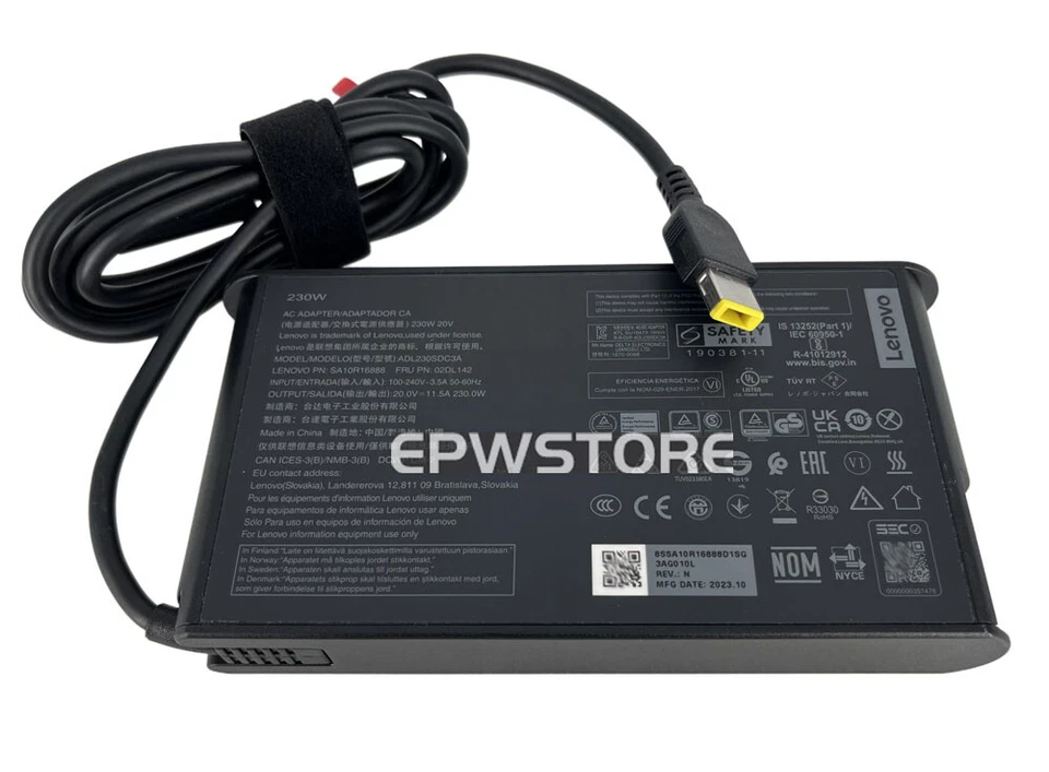 Slim Tip 20V 11.5A 230W AC Power Adapter Lenovo ADL230SDC3A SA10R16888 02DL142